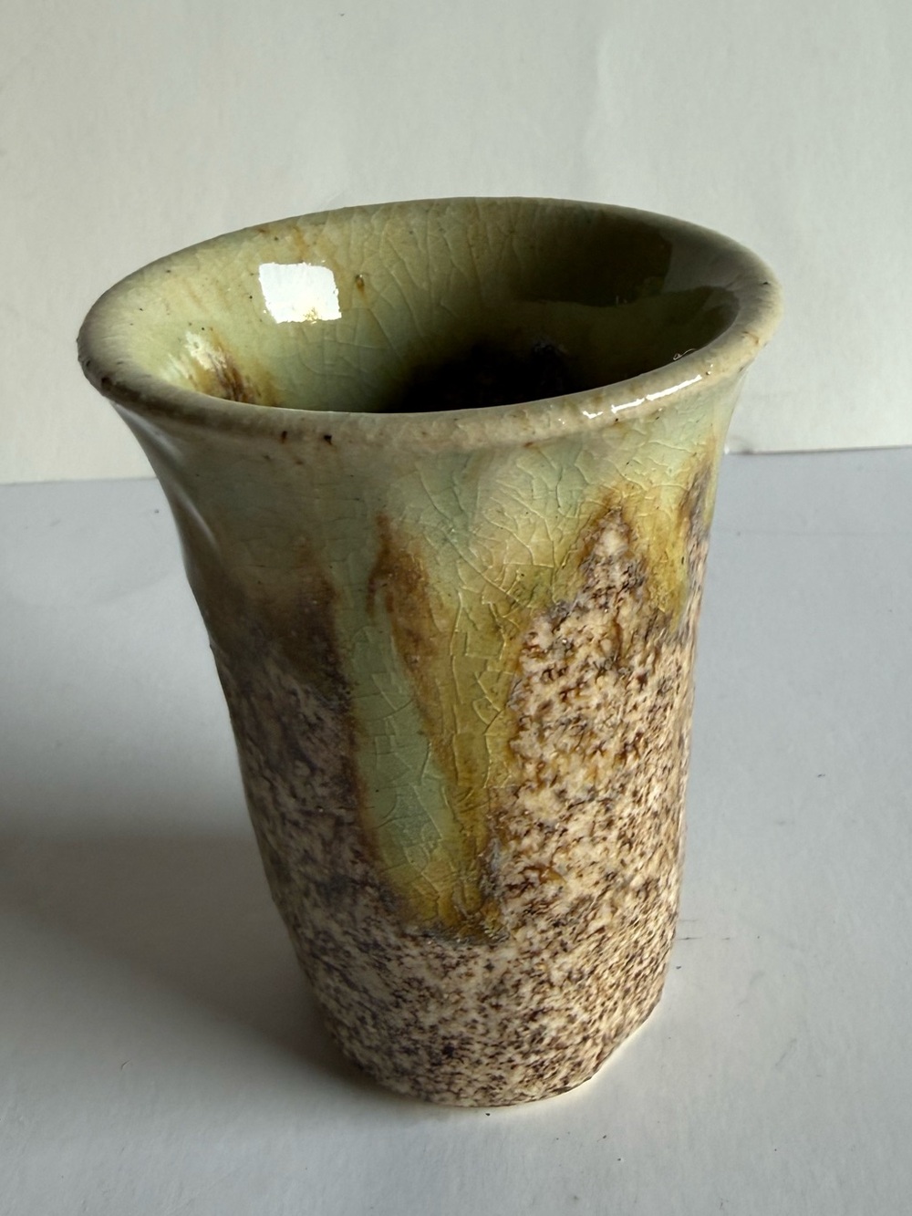 Vintage Pottery Tumbler Cup Drip Glaze Flared